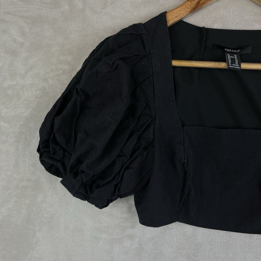 Forever 21 XS Black Babydoll Crop Top Puff Sleeve Elena Gilbert Whimsigoth - Picture 4 of 12